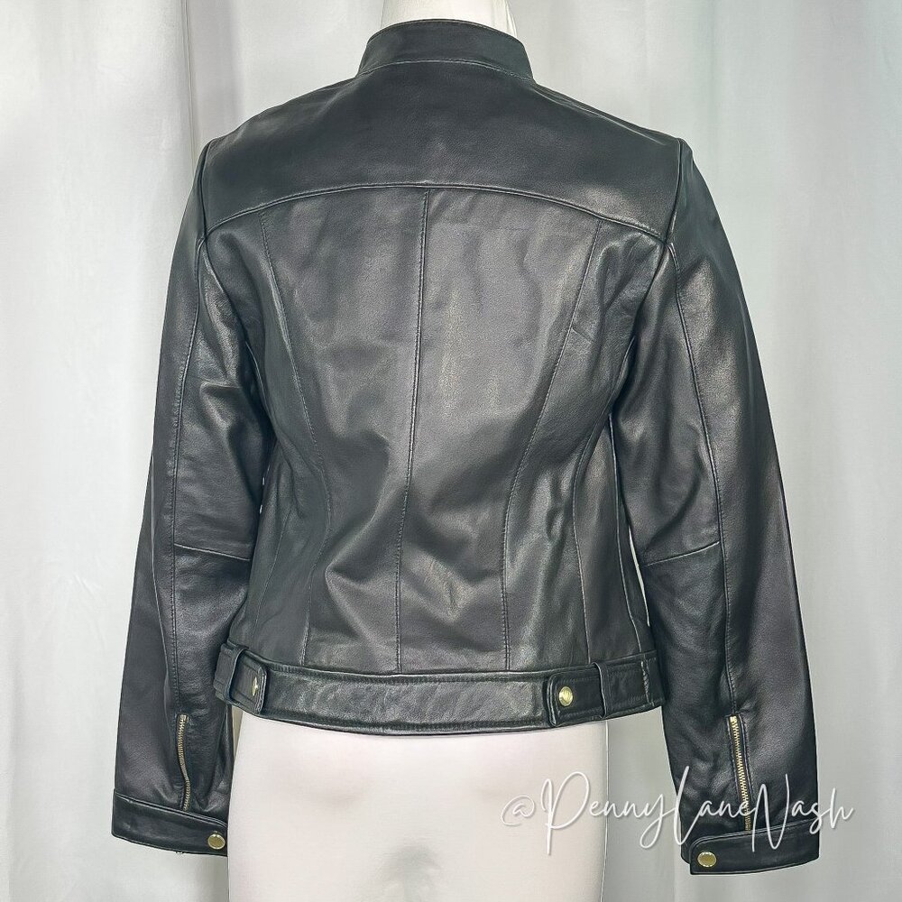 Cole Haan Zip-Front Lamb Leather Racer Jacket S Black - Picture 12 of 13